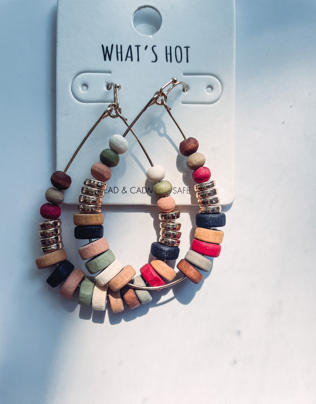 Multi-Wood and Gold Earrings