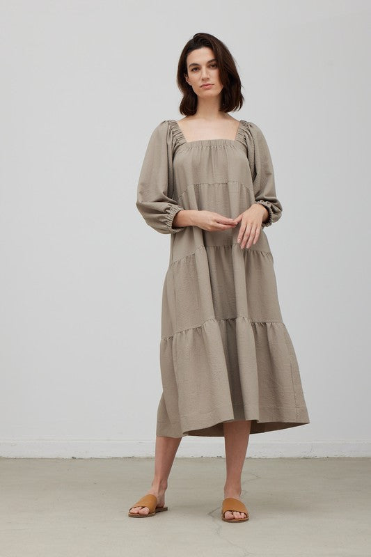 Burnt Sage Tiered Midi Dress