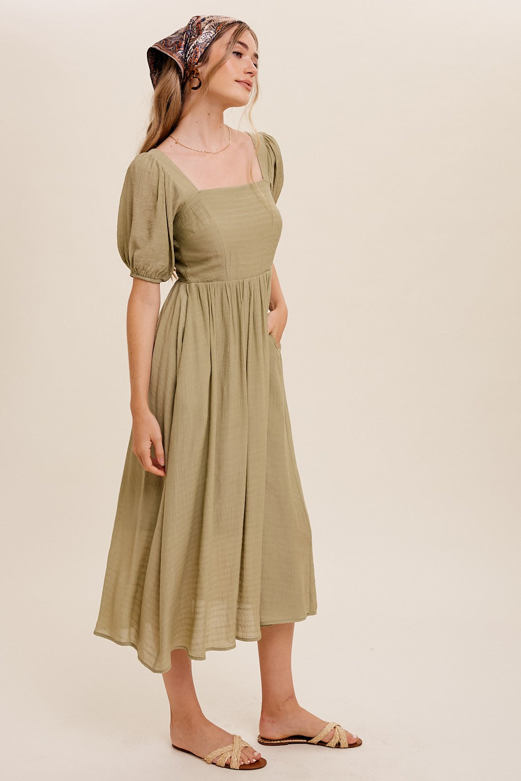 I Love Olive Square Neck Midi Dress