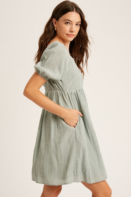 Soft Moss Square Neck Dress